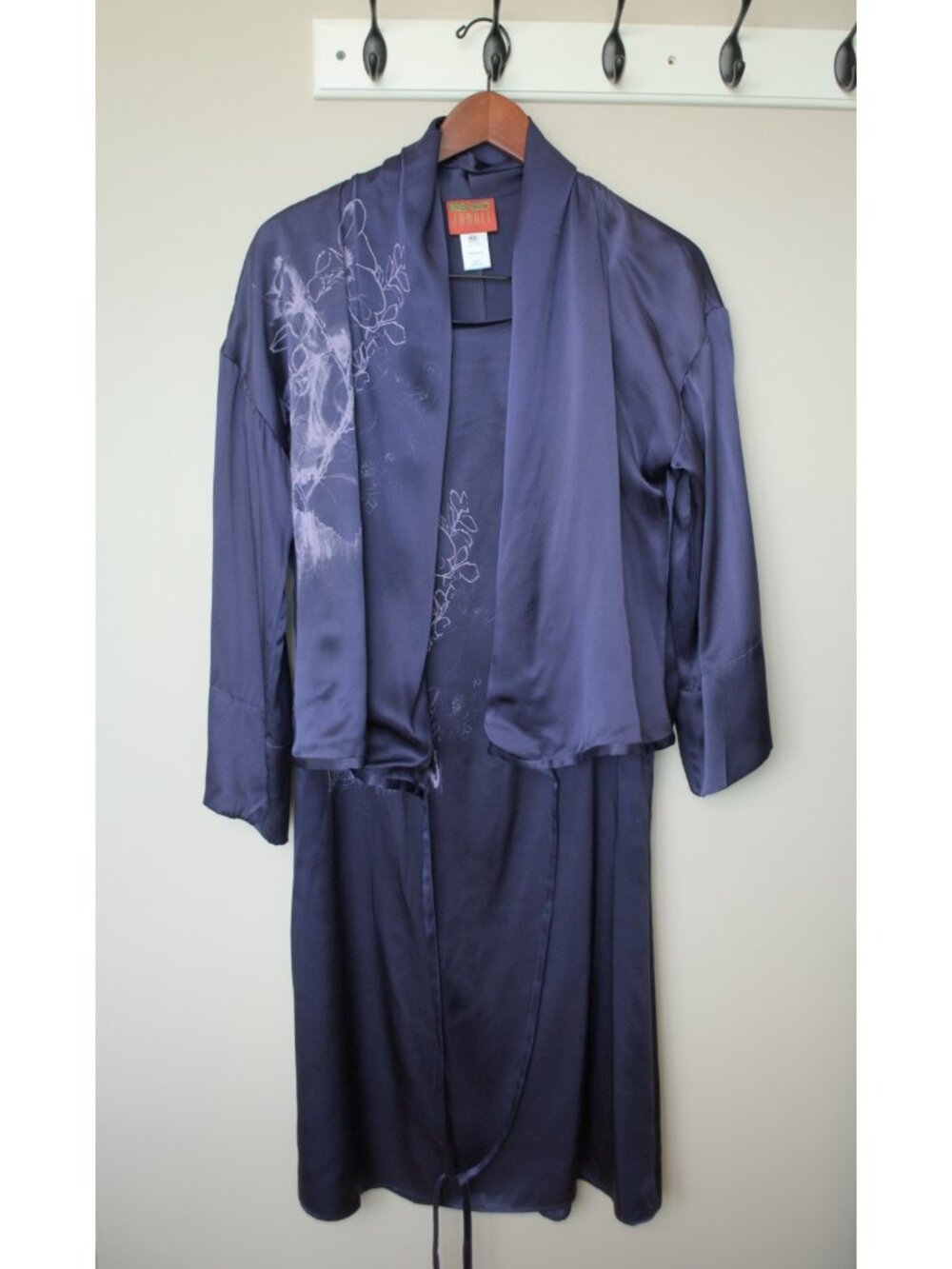 Kenzo Jungle purple silk satin blouse and skirt set size 40